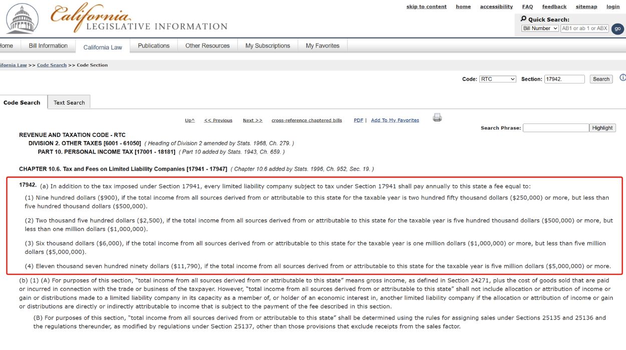 California Revenue and Taxation Code (RTC) §17942