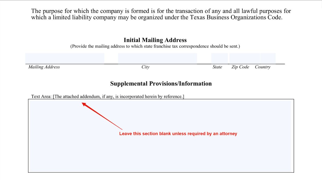 Leave the Supplemental Provisions/Information section blank