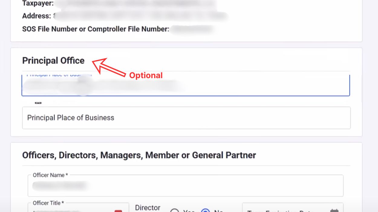 Fill in your principal office address