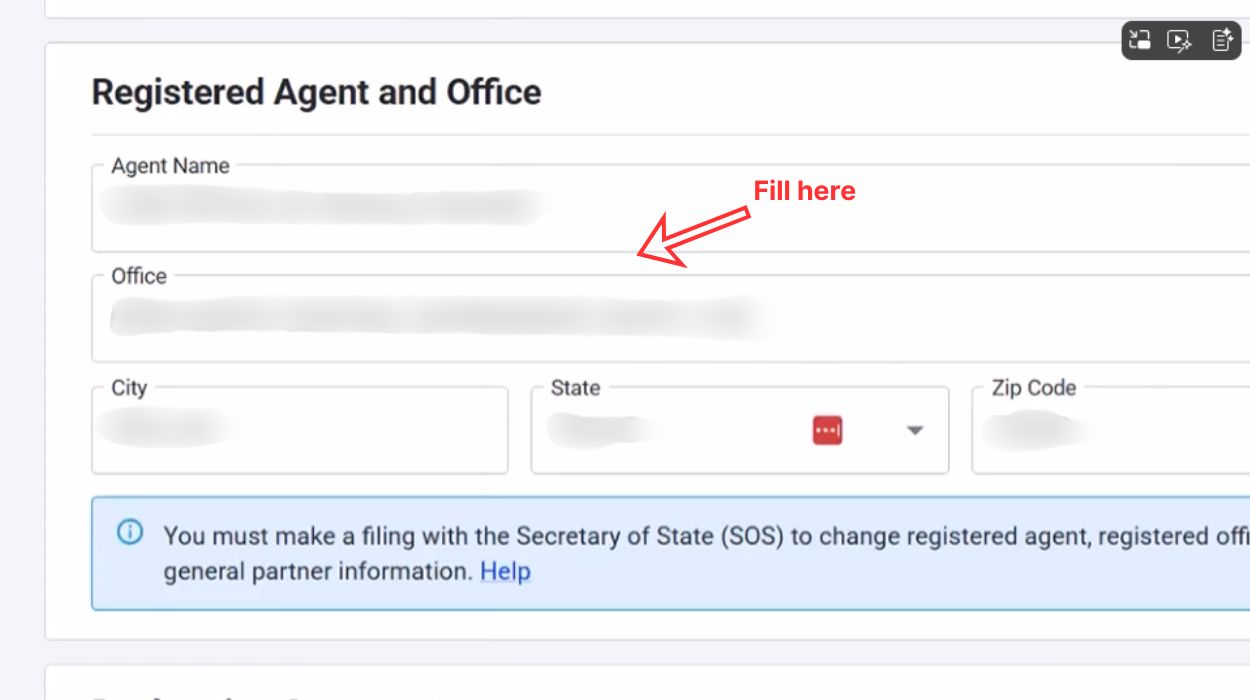 Fill in your Registered Agent information