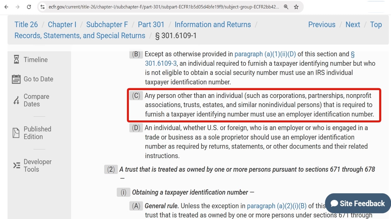 C.F.R § 301.6109-1(a)(1)(ii-C)