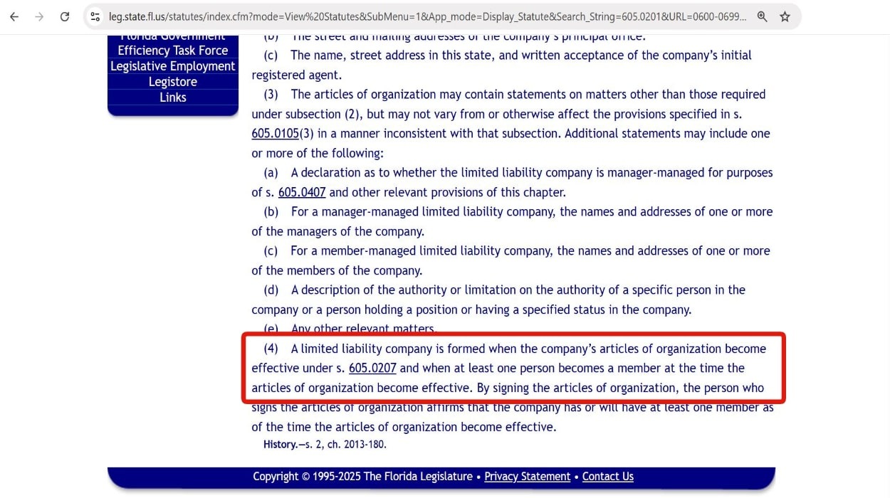 Florida Statutes § 605.0201(4)