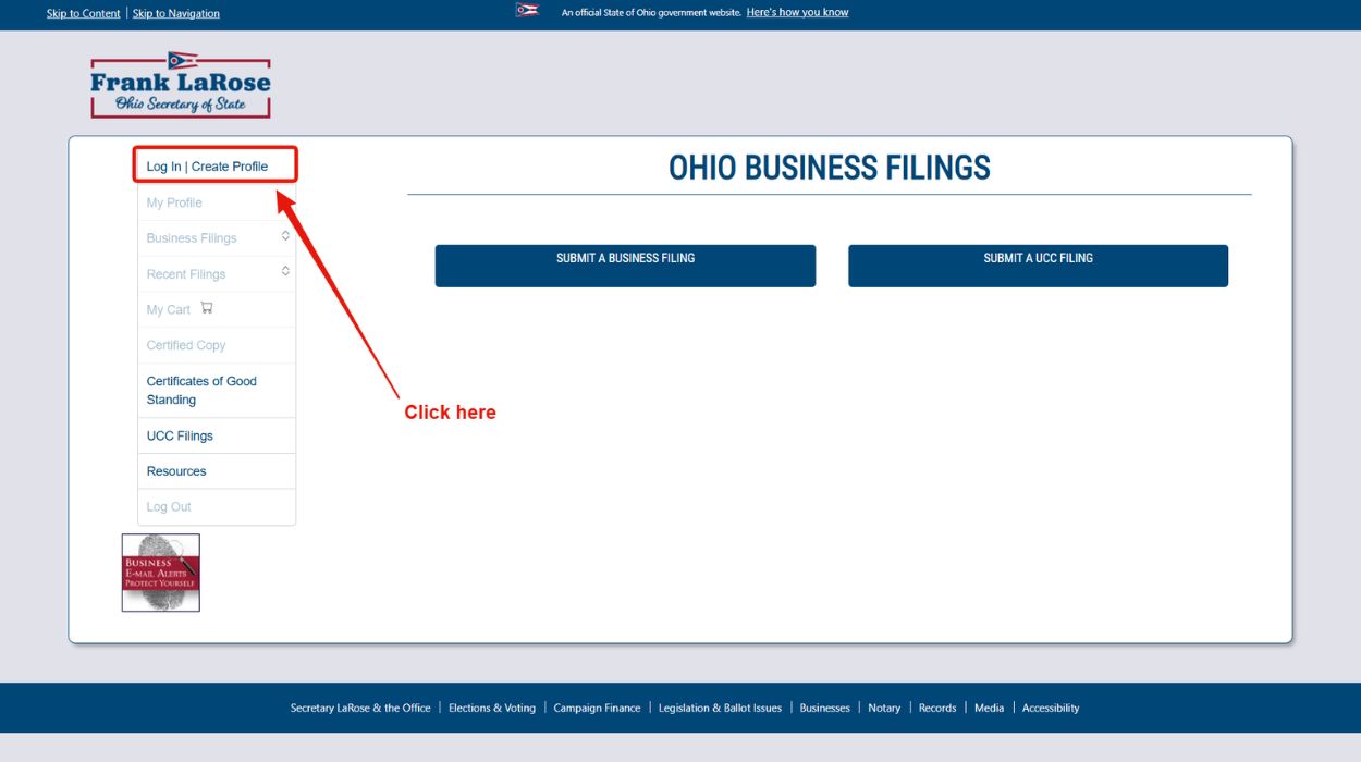 Navigate to log in button.