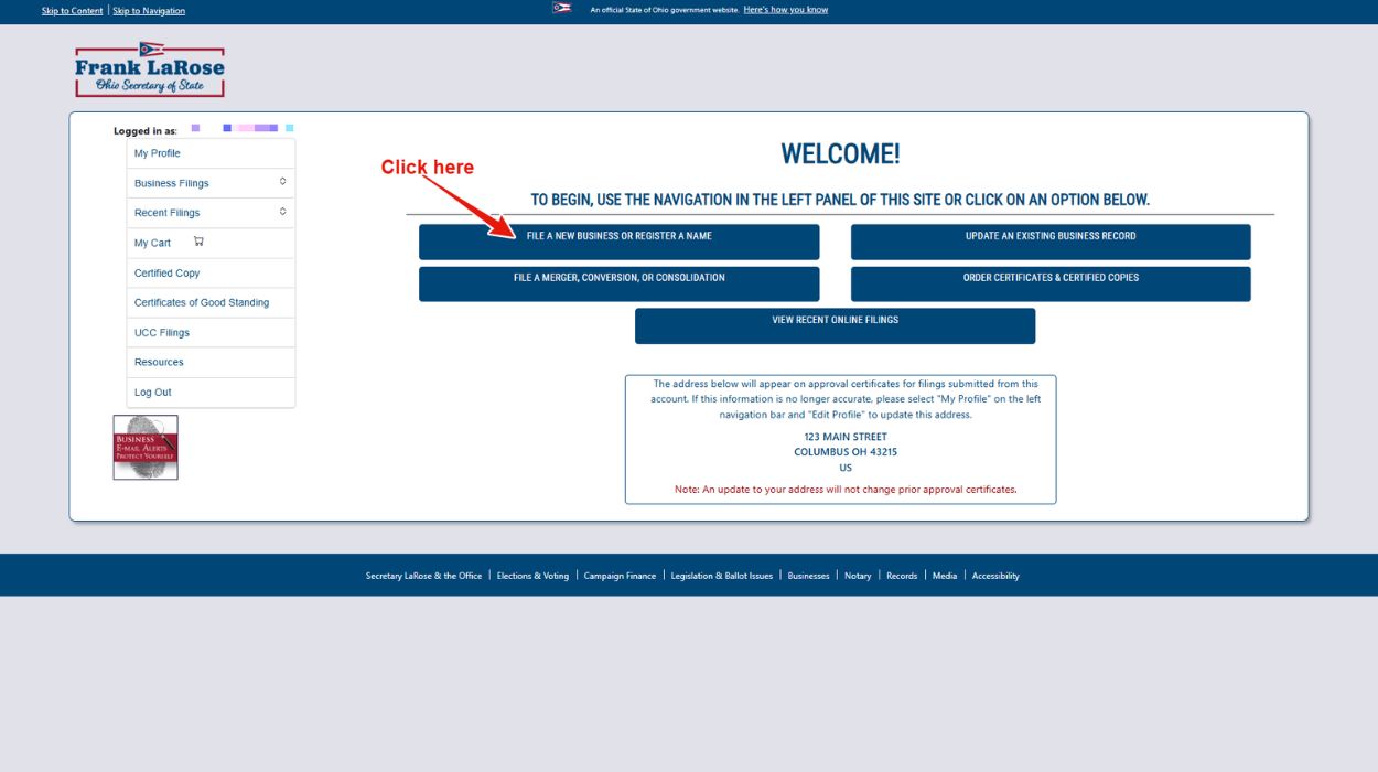 Choose file a new business. 