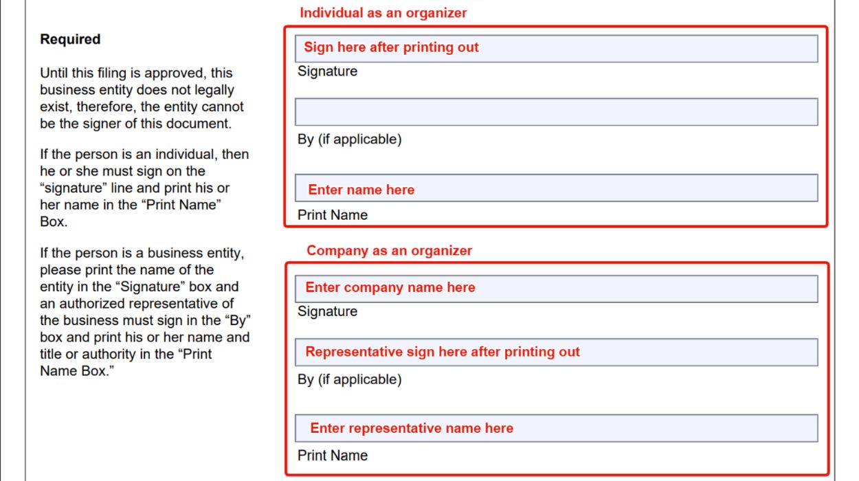 Organizer's Signature. 