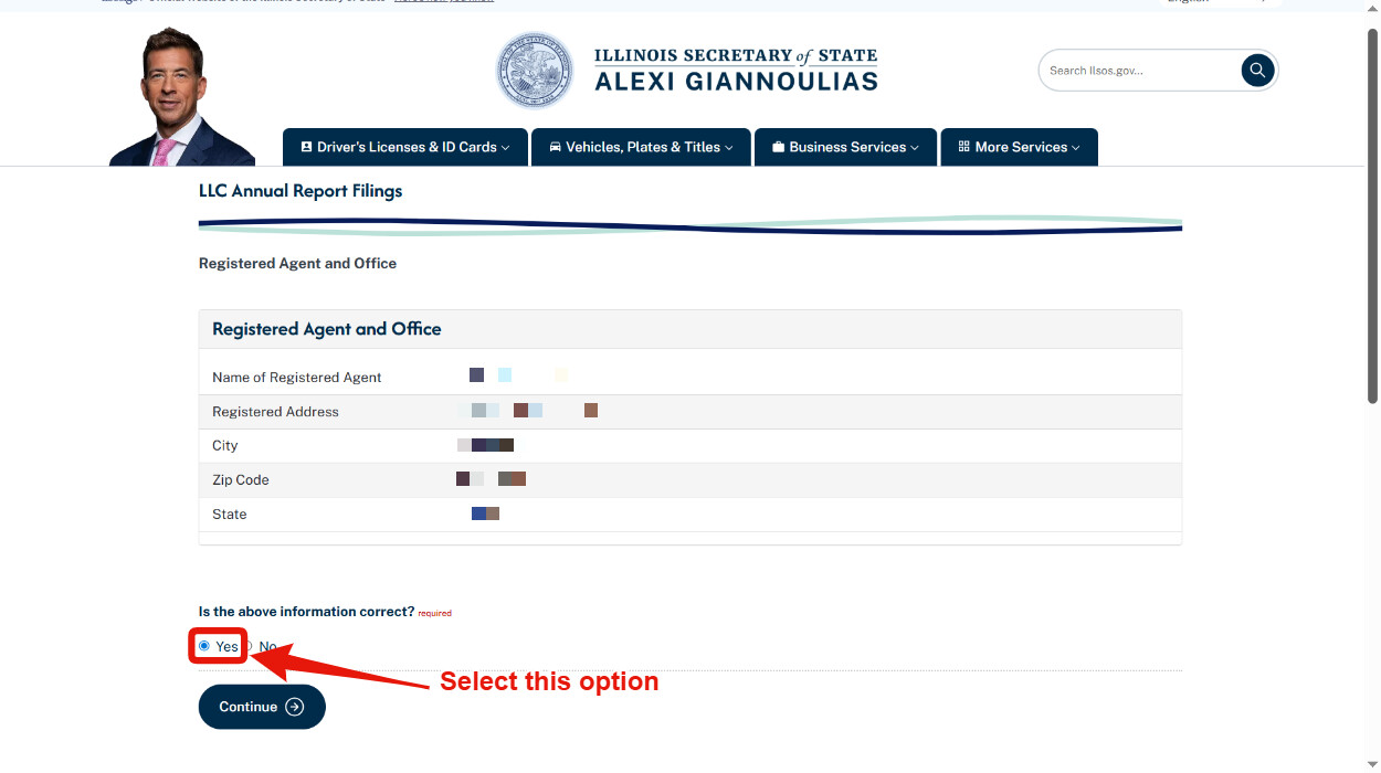 Confirm information of Registered Agent and Registered Office