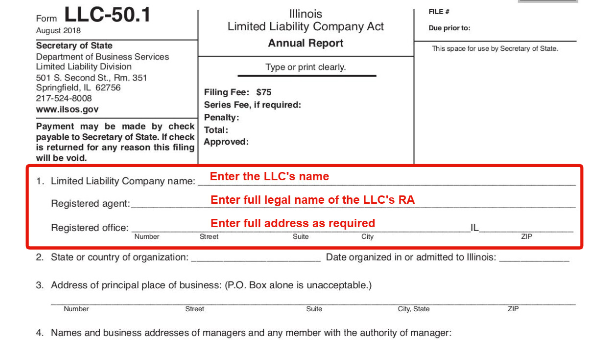 LLC's name and Registered Agent and office information