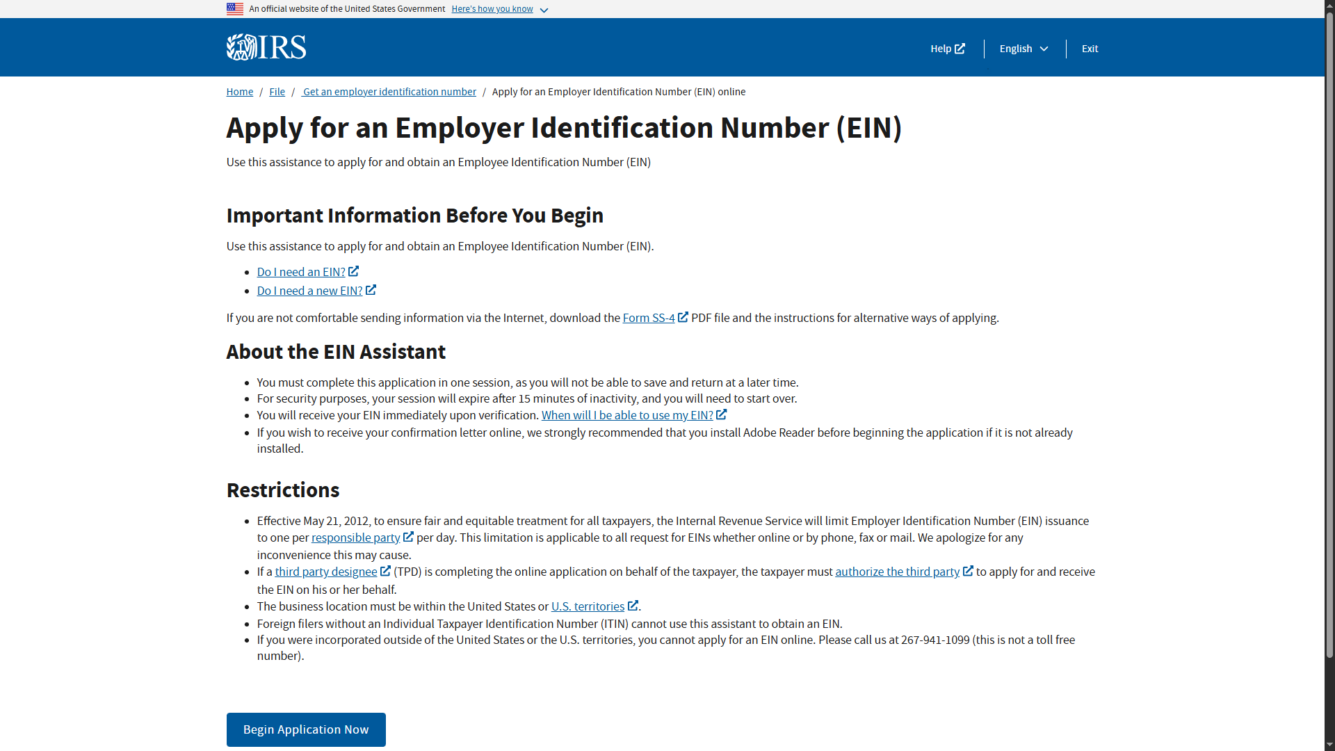 Apply for an EIN online