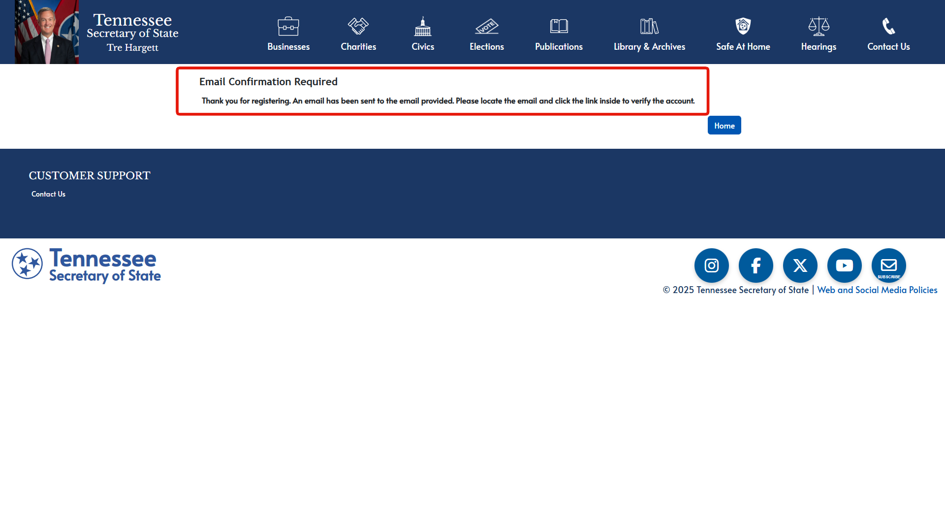 Email confirmation notification