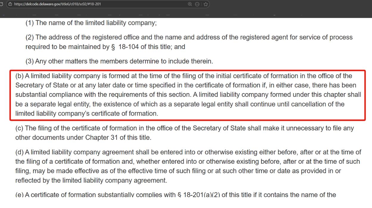 Delaware LLC Act § 18-201(b)
