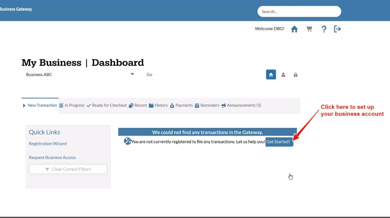Redirection to Business Gateway Dashboard