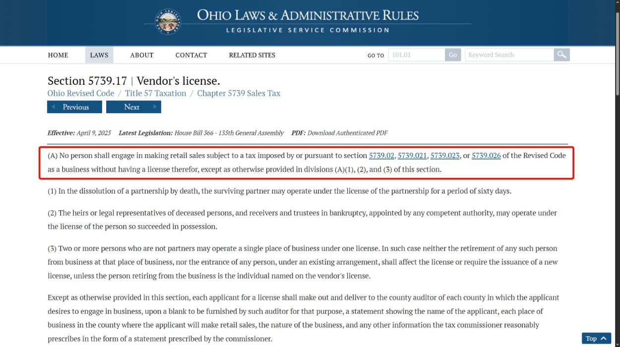 O.R.C. § 5739.17(A)