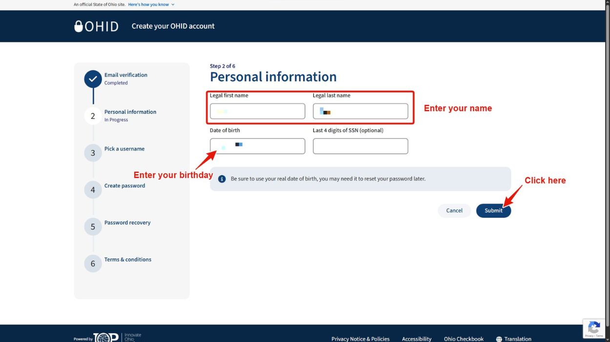 Enter personal information.