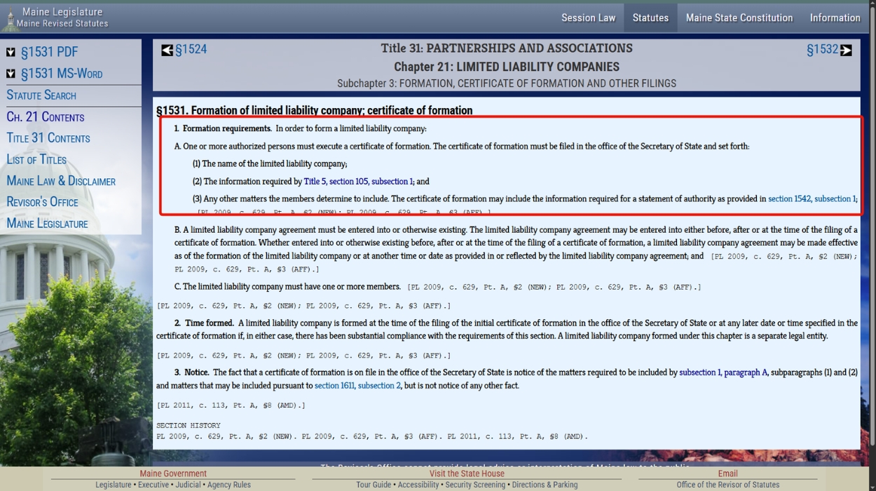 Maine LLC Act §1531