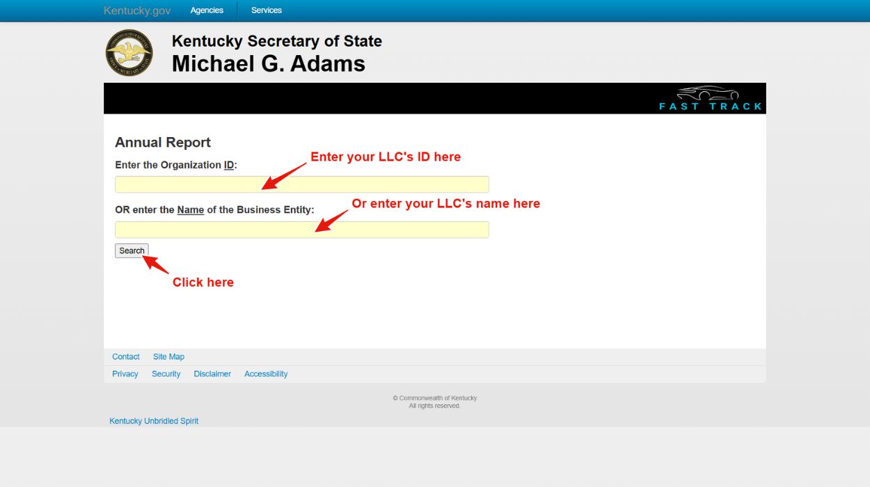 Annual Report Filing Entity Selection