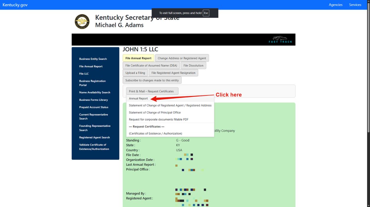 Click "Annual Report"