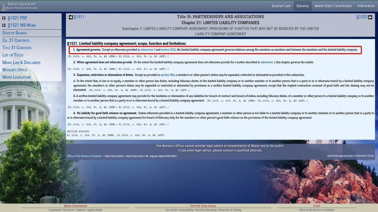 Maine LLC Act §1521
