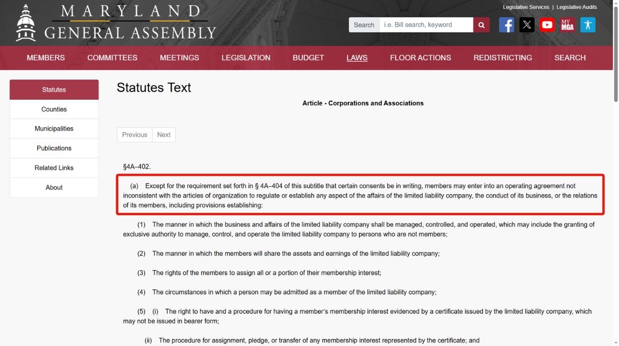 Maryland LLC Act §4A-402. Photo Erik Pham