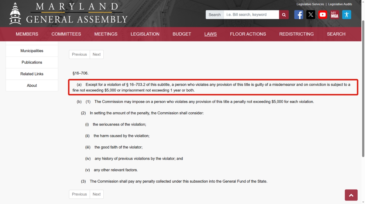 Maryland Statutes §16–706. Photo Erik Pham