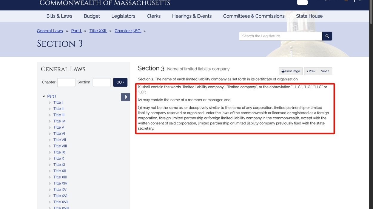 Massachusets LLC Act Section 156C-3. photo_ Erik pham